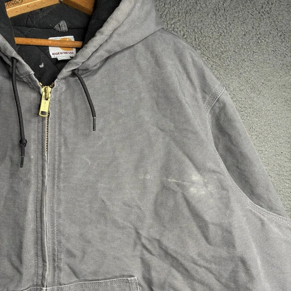 Vintage Carhartt Jacket Mens 2XL Gray Canvas Quilted Insulated J140-GVL Made USA